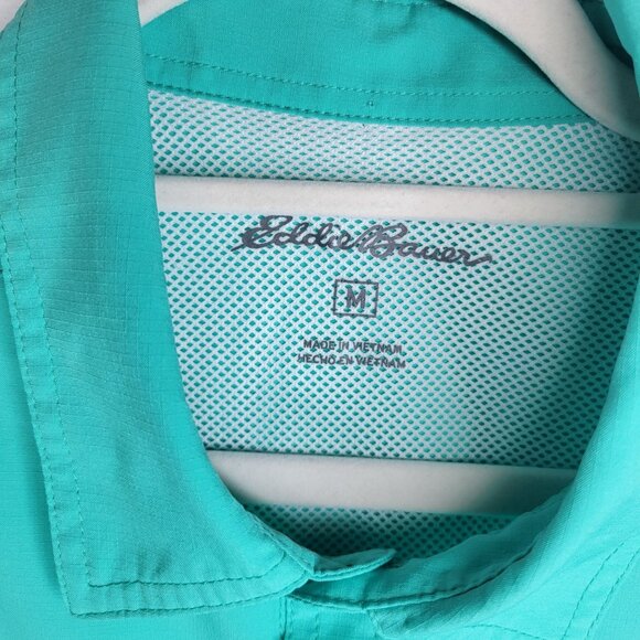 Eddie Bauer Men's Medium Button Front Shirt Short Sleeve Teal Blue Vented - Picture 3 of 4